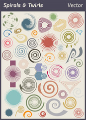Various colored spirals and twirls in vectorial format
