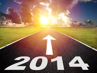 road to the 2014 new year and  sunrise background