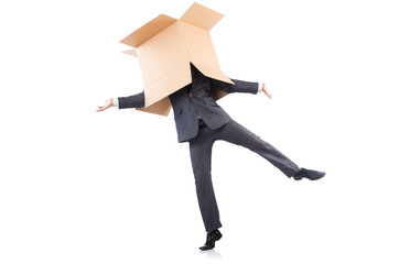 Fototapeta premium Businessman with box isolated on the white