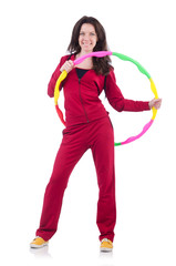 Woman doing exercises with hula hoop