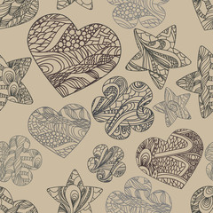 vector pattern with hearts, flowers and stars