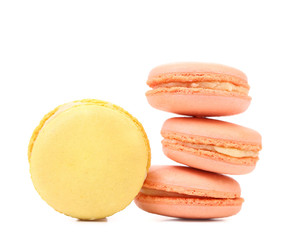 Four various macaron cakes. Close up.