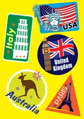 Stickers pour porte Doodle Ensemble d& 39 icônes de voyage aux États-Unis, en Europe et en Australie