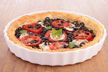 tomato, cheese and olive tart