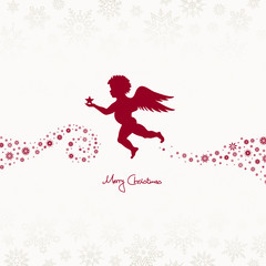 Flying Angel Holding Star Beige/Dark Red Snowflakes