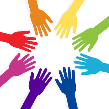 colorful hands forming shape teamwork