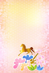 午　桜　年賀状　松竹梅