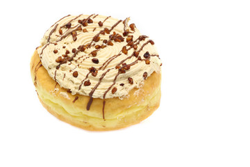 Delicious donut with coffee cream and chocolate chip