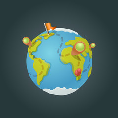 Naklejka premium World map globe cartoon fun vector. Funny game style