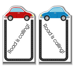 Cartoon cards with cars and road border