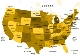 USA map with states and capital cities