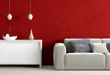 Rotes Zimmer mit Sofa