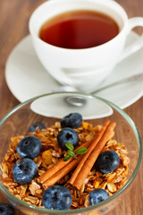 Granola with blueberry and cinnamon