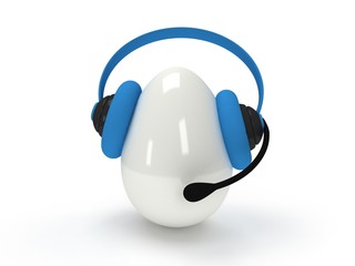 Shiny egg with blue headset isolated over white