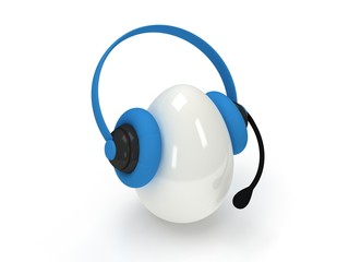 Shiny egg with blue headset isolated over white