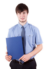 Young cheerful man with a job application