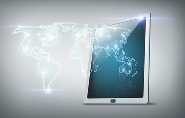 tablet pc with world map