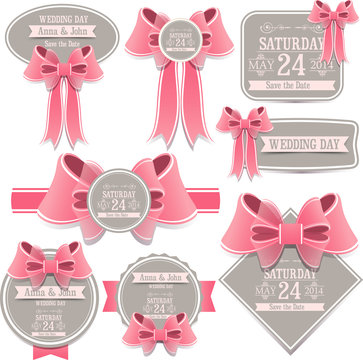Wedding vector labels with cute pink bows