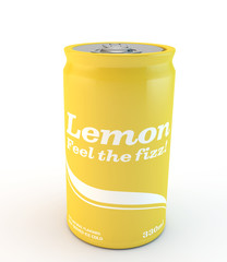 single can of fizzy soda lemon or lemonade with original design