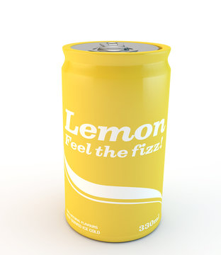 single can of fizzy soda lemon or lemonade with original design