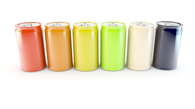 row of different colours or flavours of fizzy soda drink