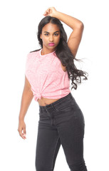 Fototapeta premium Portrait of a beautiful young female model with long hair