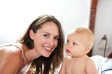 Portrait of a beautiful woman with cute baby