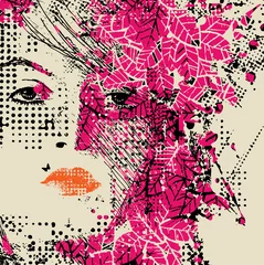 Stickers pour porte Visage de femme femme florale abstraite