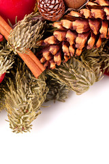 advent and christmas decoration with fir cone