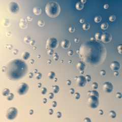 Vintage colored bubbles floating in air background.
