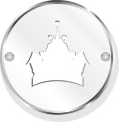 Glossy icon with white castle on metallic background