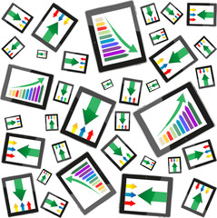 tablet pc computer profit, green arrow, business growth chart