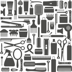 Hair styling related vector seamless pattern background 4