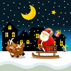 Fototapeta premium The santa claus flying - illustration for the children