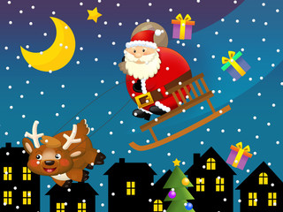The santa claus flying -illustration for the children
