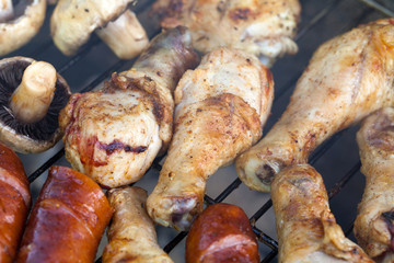 barbecue with delicious grilled meat on grill