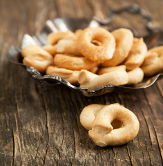 Olive oil taralli. Selective focus