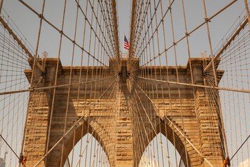Detail of historic Brooklyn Bridge in New York