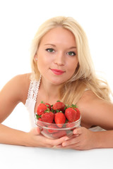 beautiful young blond woman with strawberry