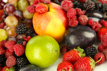 Assortment of juicy fruits and berries, close-up
