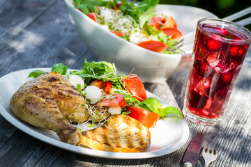 Freshly served dinner in the summer garden