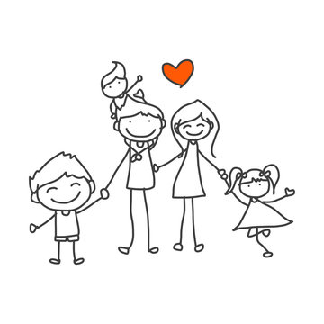 hand drawing cartoon happy family