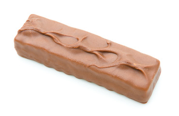 top view chocolate wafer block on a white background