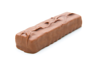 side view chocolate wafer block on a white background