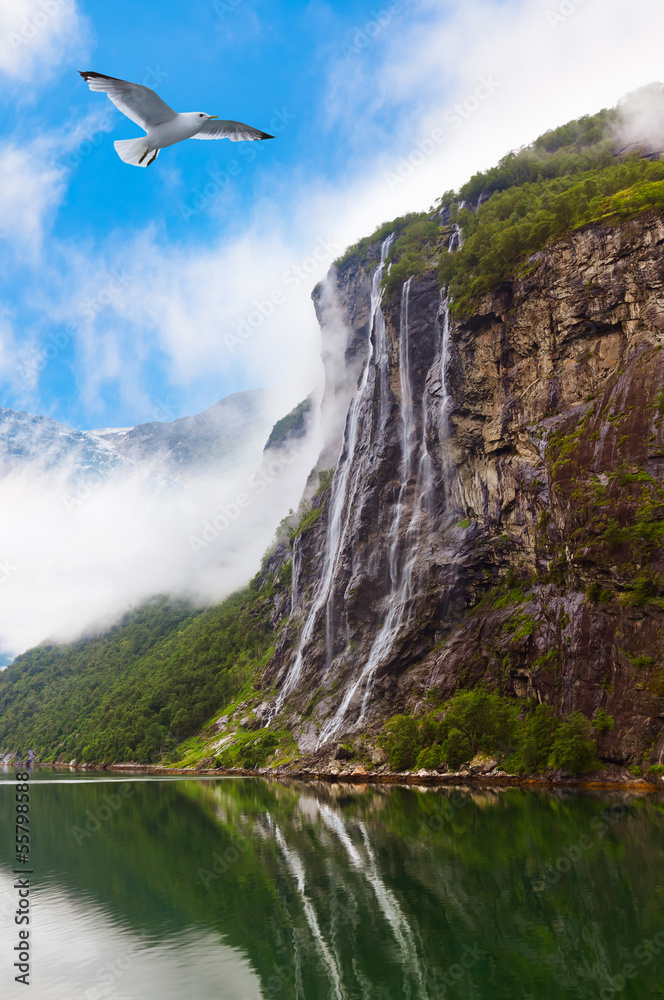 Wall mural Waterfall in Geiranger fjord Norway - Wall murals