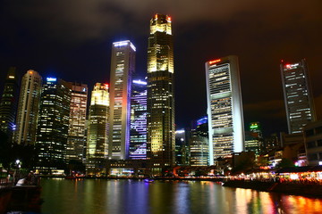 Fototapeta premium City Center Singapore Night, w shop house and River