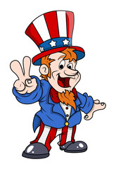 Happy Uncle Sam Victory Fingure Sign - 4th of July Vector