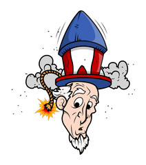 Uncle Sam Funny cartoon Portrait with fireworks