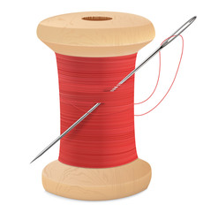 Spool of thread with needle isolated on white. Vector illustrati