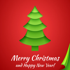 Merry Christmas greeting card with tree. Vector illustration